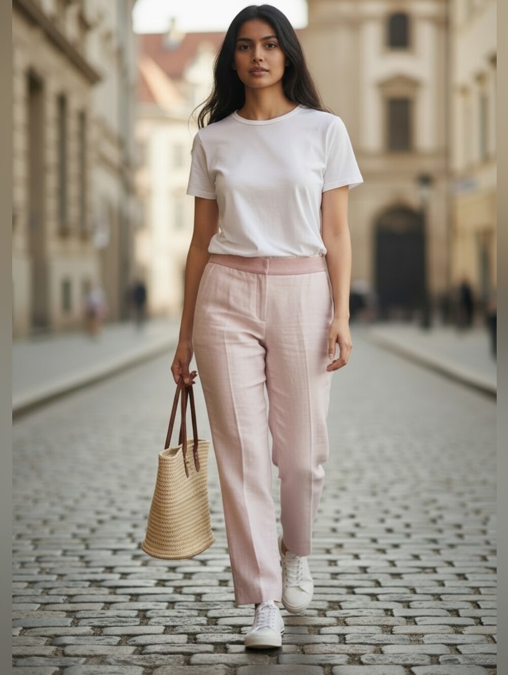 Akris Carl Pant Women's Size 12 Linen Wool Blend Pink Straight Leg High Waisted